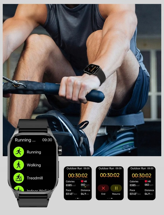 SMARTWATCH MĘSKI Zegarek EKG FUNKCJA POMIARU CUKRU AMOLED CIŚNIENIE ROZMOWY