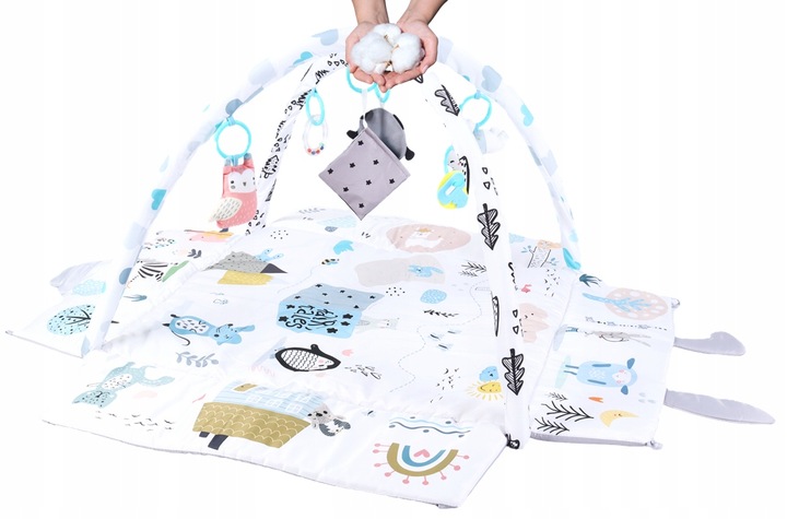 Duża Mata Edukacyjna Miękka Interaktywna 4w1 Poduszka Minky 20 piłek