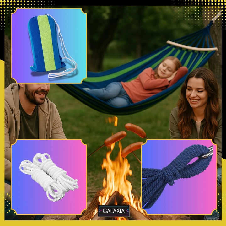 HAMAK OGRODOWY DWUOSOBOWY XXL 260x150 2 Osobowy Turystyczny Z DRĄŻKIEM DUŻY