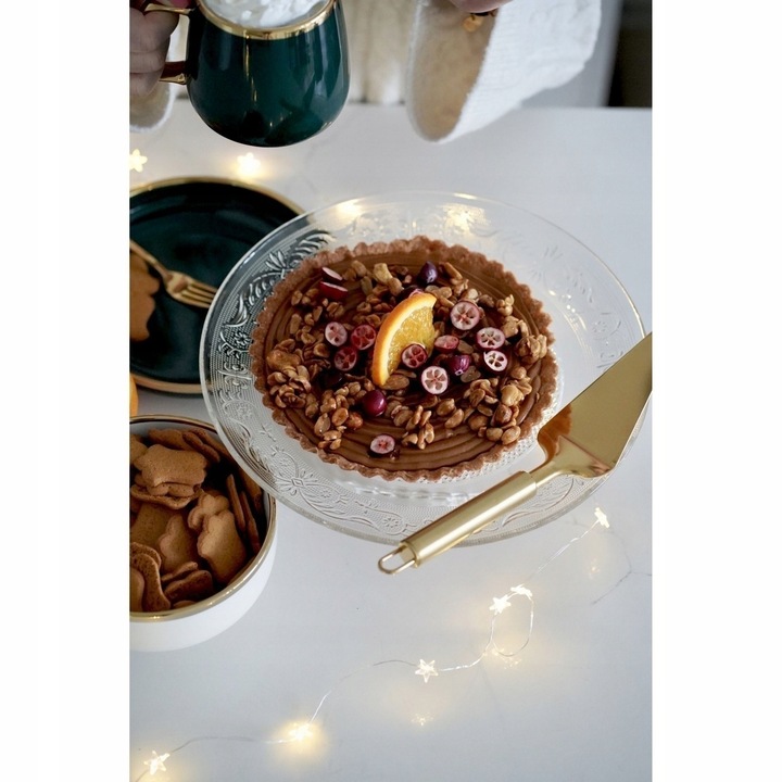 SZKLANA PATERA na ciasto NA BABECZKI patera NA NÓŻCE 30cm Roso Tadar