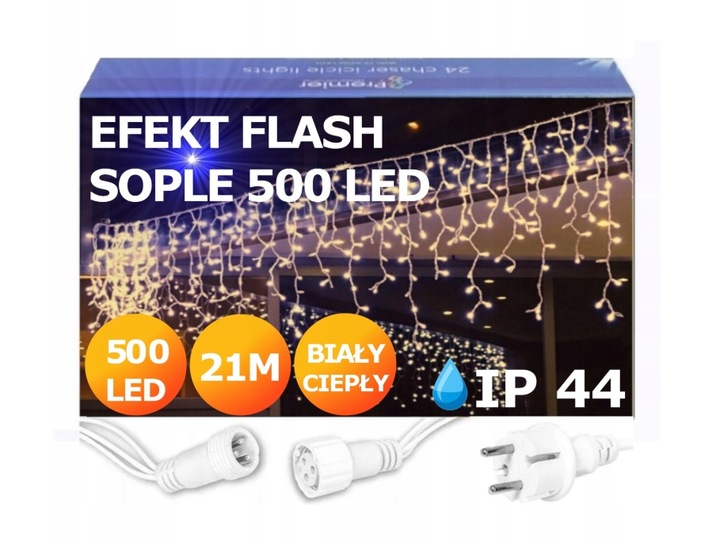 SOPLE FLASH 500 LED ZEWNĘTRZNE BIAŁE CIEPŁE CHOINKOWE lampki z Flashem