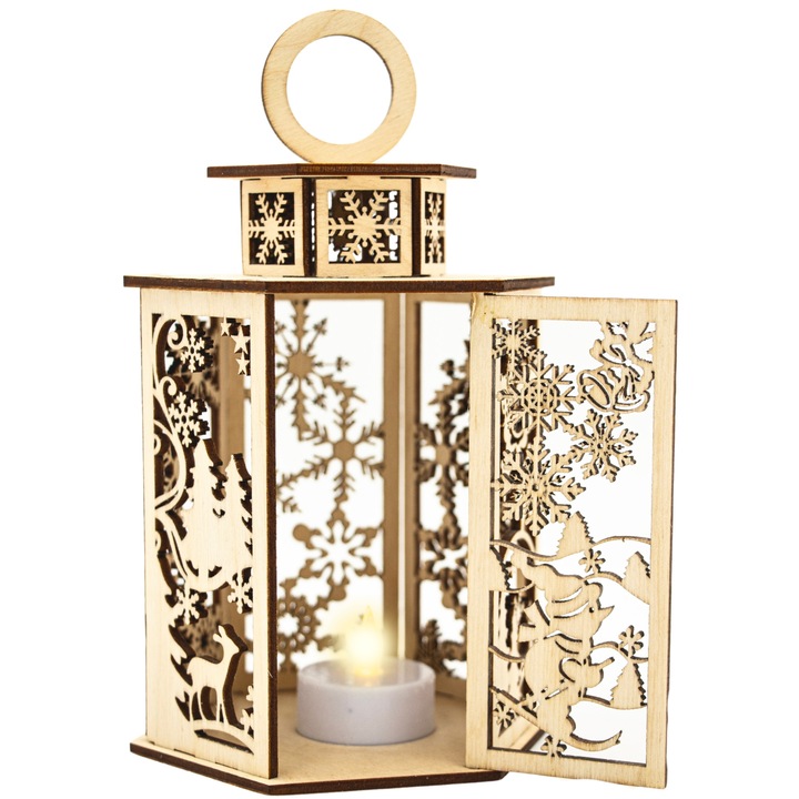 Lampion drewniany z lampką LED ozdoba ŚWIĄTECZNA roraty ADWENT