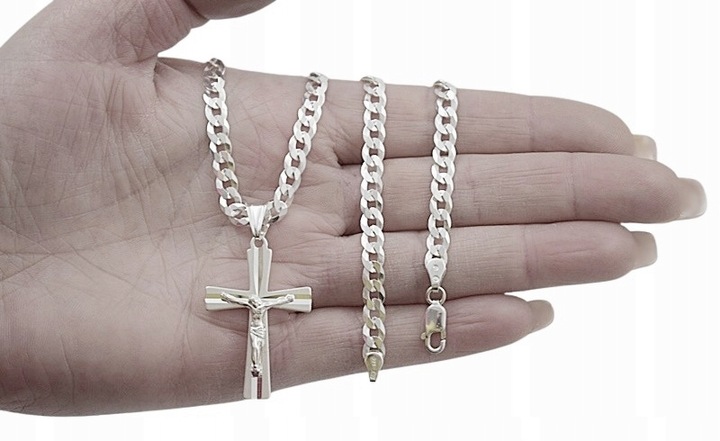 Łańcuszek Męski Srebrny Pancerka 5,00 mm z Krzyżykiem pr 925 Grawer Gratis