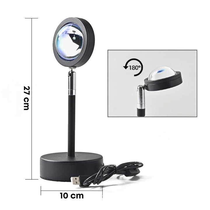 LAMPKA PROJEKTOR LED ZACHÓD SŁOŃCA 16 KOLORÓW LAMPA NOC PREZENT WALENTYNKI