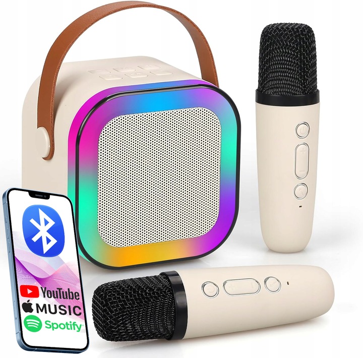 PRZENOŚNY ZESTAW KARAOKE GŁOŚNIK BLUETOOTH RGB DWA MIKROFONY USB MINI JACK