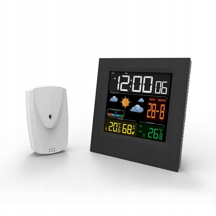 STACJA POGODOWA POGODY BEZPRZEWODOWA TERMOMETR HIGROMET CZUJNIK ZEGAR DATA