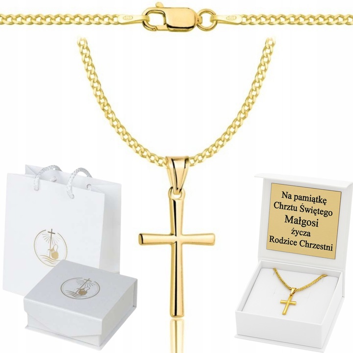 ZŁOTY ŁAŃCUSZEK NA CHRZEST CHRZCINY Z KRZYŻYKIEM PR 925 585 GRAWER PAMIĄTKA