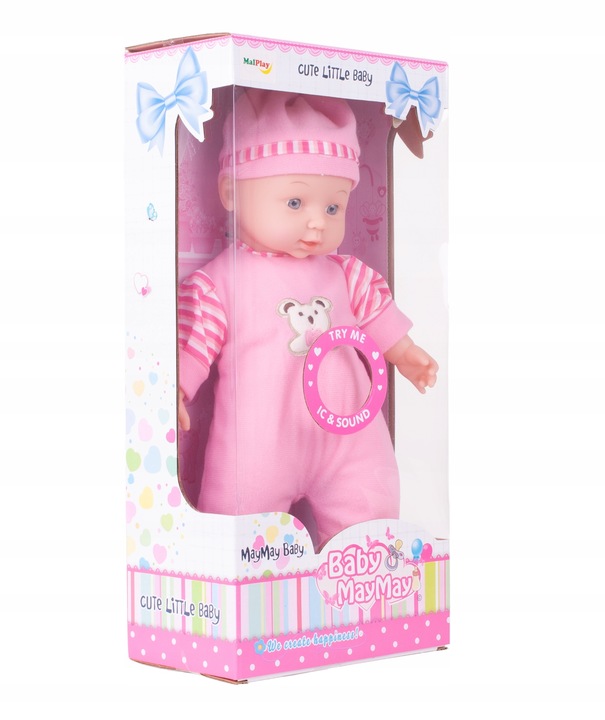 LALKA BOBAS W ŚPIOSZKACH MÓWI ŚMIEJE SIĘ 34CM MIĘKKA ŚLICZNA UBRANKO CZAPKA