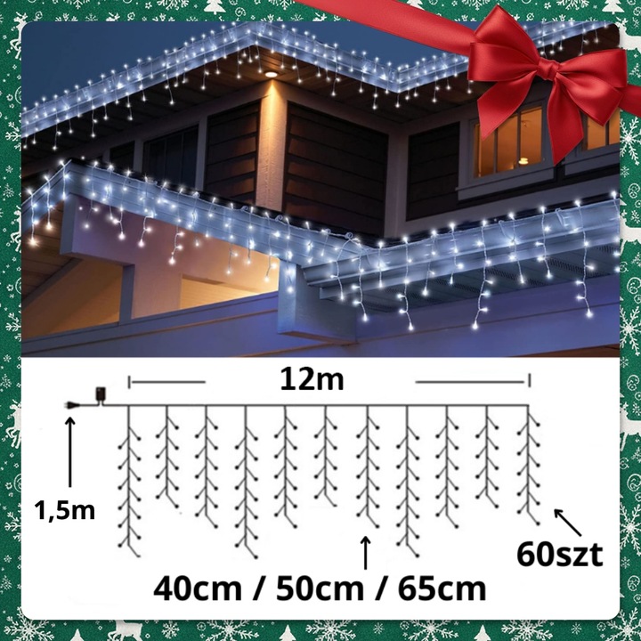 SOPLE LED 300 LAMPKI ZIMNE WISZĄCE 13,5M ZEWNĘTRZNE WEWNĘTRZNE EFEKT FLASH