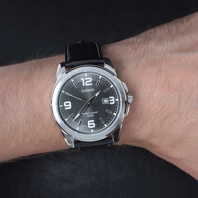 ZEGAREK MĘSKI CASIO MTP-1314 skórzany datownik + BOX +GRAWER