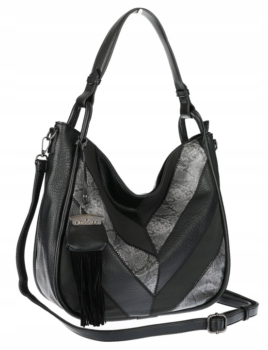 Torebka Damska Shopper Worek Pojemna Torba na Ramię Modna MC513 Czarna