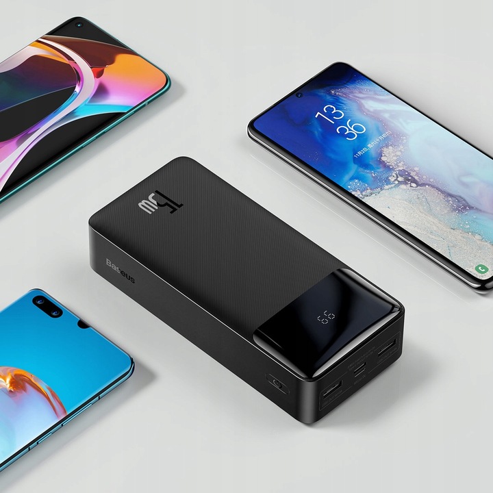 BASEUS DUŻY POJEMNY POWER BANK 30000mAh 15W USB USB C SZYBKI POWER BANK