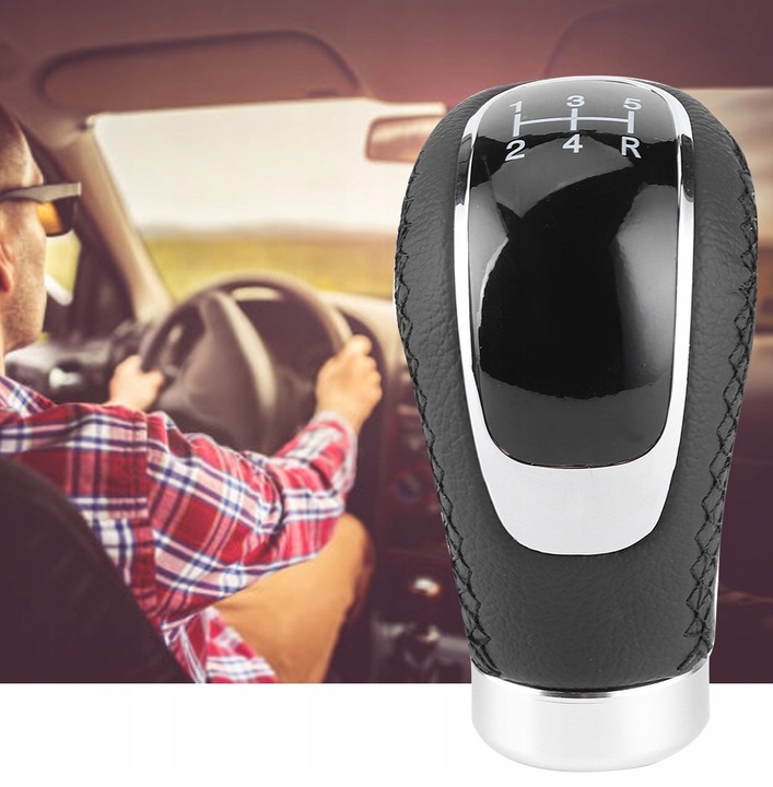 UNIWERSALNA GAŁKA ZMIANY BIEGÓW SKÓRA 5 6 BIEGOWA czarna skóra lita