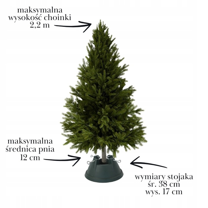 Stojak pod choinkę ZIELONY nowoczesny POJEMNIK na wodę 2,2m STABILNY średni