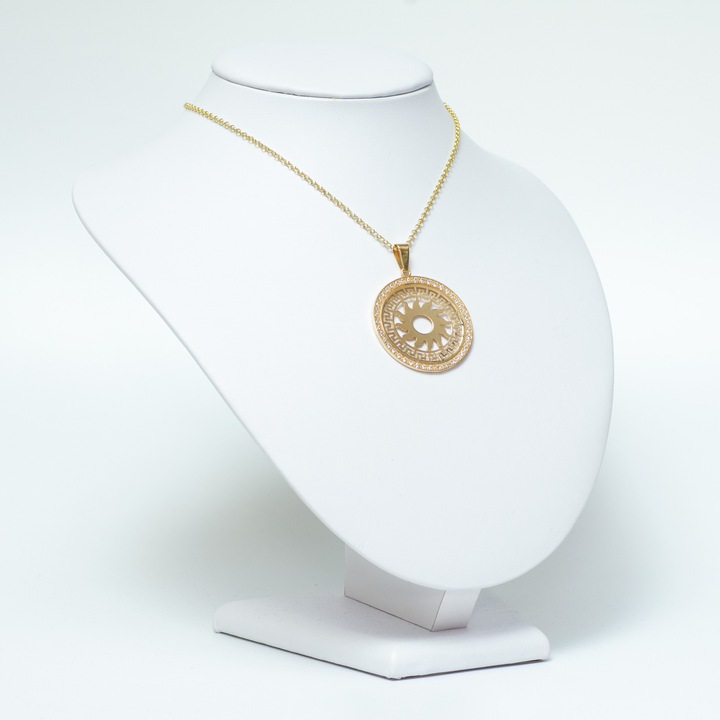 SREBRNA POZŁACANA ZAWIESZKA SŁOŃCE Z GRECKĄ DROGĄ Z CYRKONIAMI