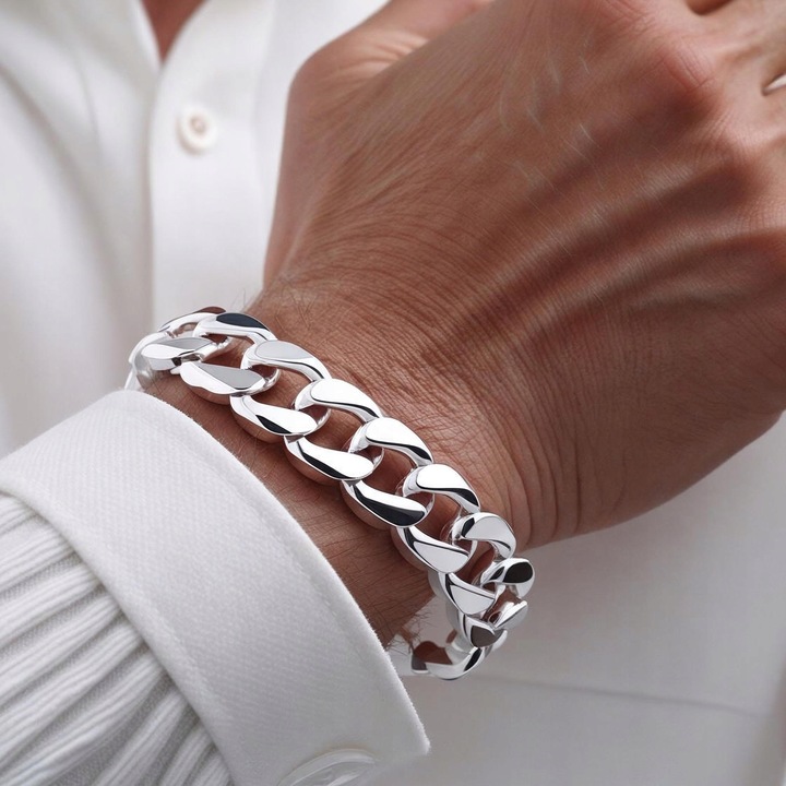 PEŁNA BRANSOLETKA SREBRNA MĘSKA PANCERKA SREBRO PRÓBA 925 DIAMENTOWANA