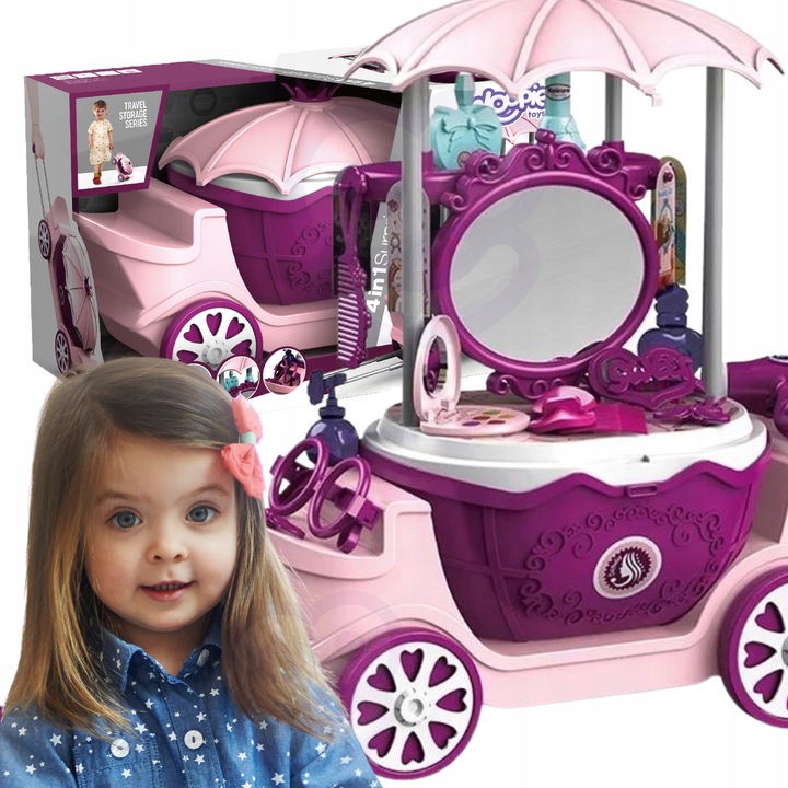 DUŻY Salon Piękności Urody Toaletka na Kółkach Wózek Wlizka 31 akc. 4w1