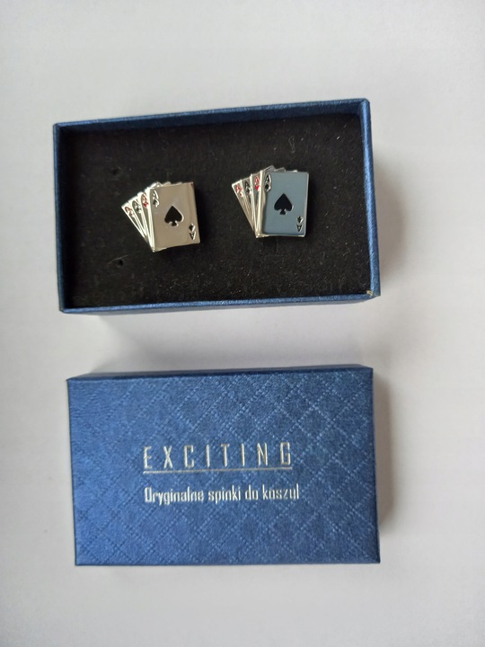 Srebrne spinki do mankietów koszul EXC Karty do Gry Cztery Asy