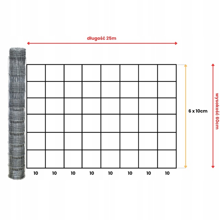 SIATKA LEŚNA 60/7/10 L - rolka 25m OCYNKOWANA do pola sady lasy budowa