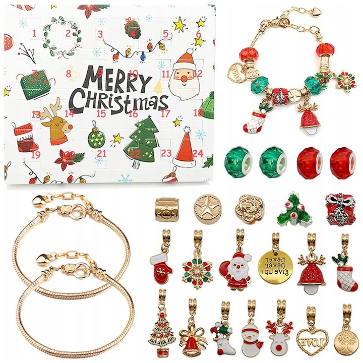 KALENDARZ ADWENTOWY DLA DZIECI ŚWIĄTECZNY 24 BRANSOLETKA BIŻUTERIA FASHION