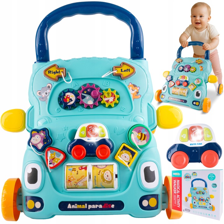 CHODZIK PCHACZ AUTKO ZABAWKA EDUKACYJNA INTERKATYWNA SORTER RUCHOME KLOCKI