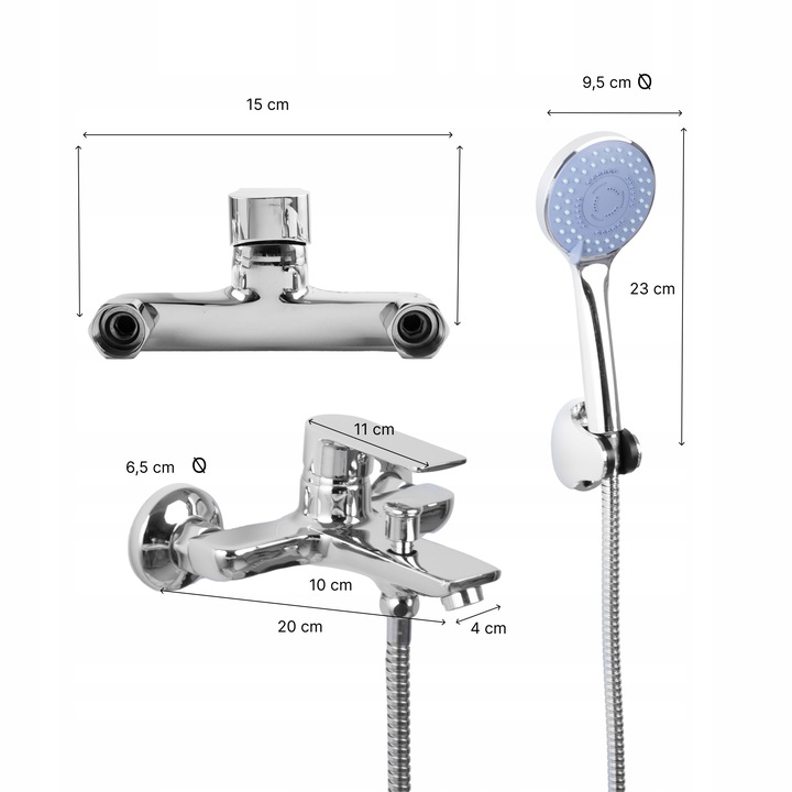 Bateria wannowa z prysznicem chrom zestaw wannowo prysznicowy ze słuchawką