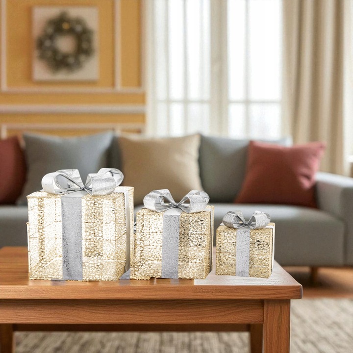 Ozdoba Prezenty zestaw 3 szt. LED Figurka świetlna świąteczna prezentowy