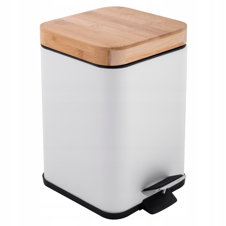 KOSZ NA ŚMIECI ŁAZIENKOWY 3L BIAŁY BAMBUS METAL do WC łazienki kwadratowy