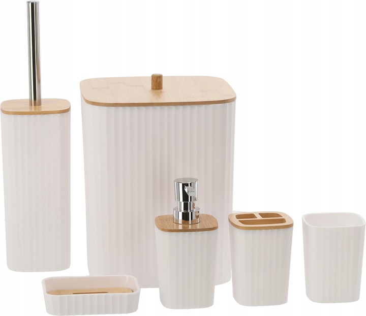 ZESTAW ŁAZIENKOWY 6 ELEMENTÓW KOMPLET DO WC ŁAZIENKI BIAŁY LOFT