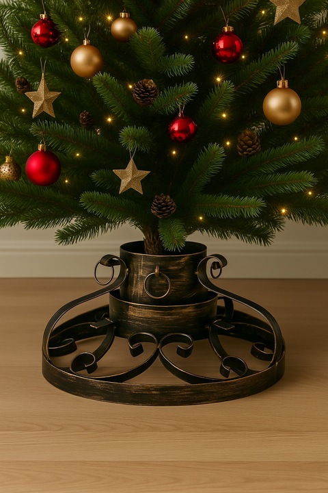 STOJAK NA CHOINKĘ ZŁOTY METALOWY Z POJEMNIKIEM NA WODĘ 0,9 L