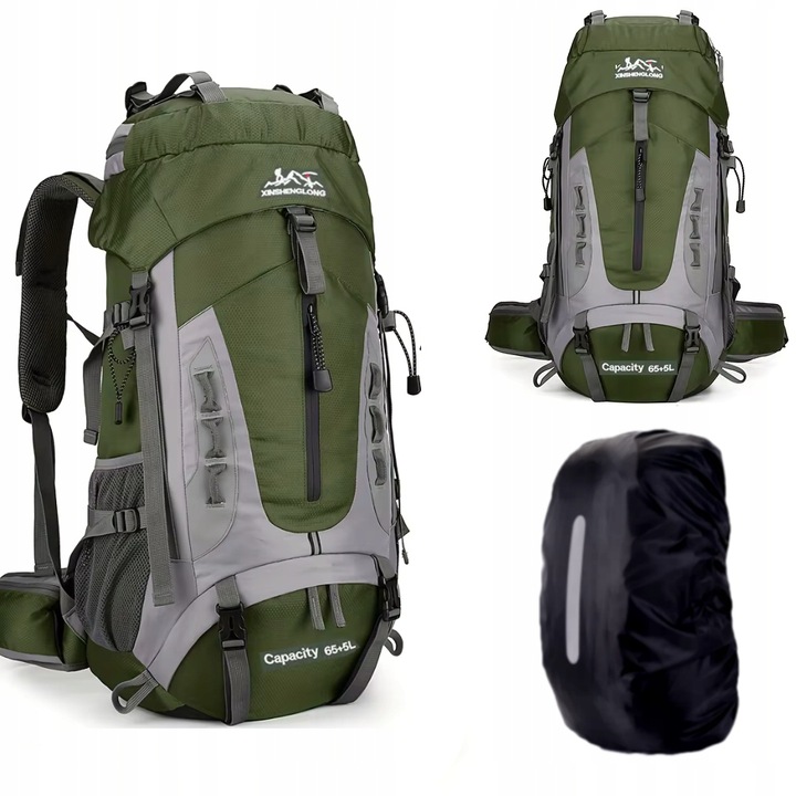 Plecak turystyczny górski w góry 70L Traper 3 GREEN z pokrowcem Trekkingowy