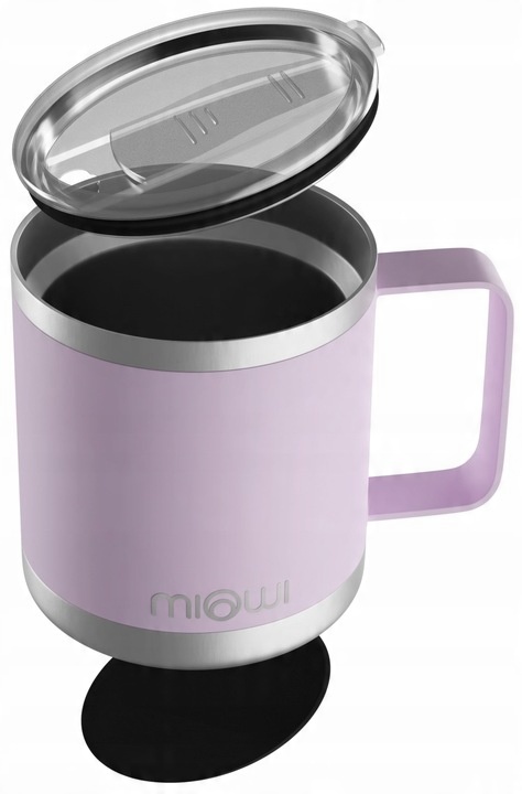 Kubek termiczny z uchwytem kempingowy z pokrywką Miowi 350 ml Różowy