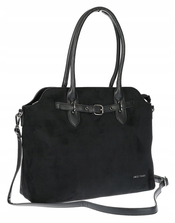 Torebka damska zamsz kuferek elegancka do pracy włoska marka 2947 Czarna