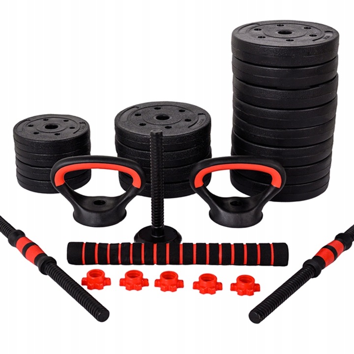 HANTLE BITUMICZNE REGULOWANE 2x20 KG+SZTANGA+UCHWYTY KETTLEBELL RP12-40