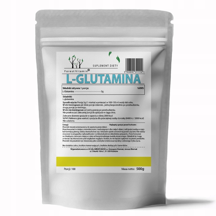 L-GLUTAMINA 500g L-GLUTAMINE 100% CZYSTE AMINOKWASY + BADANIA LABORATORYJNE