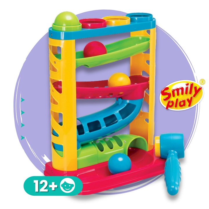 SMILY PLAY Zjeżdżalnia z piłeczkami i młotkiem piłeczki dla dzieci 12m+
