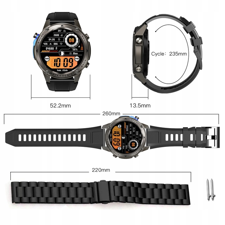 ZEGAREK MĘSKI SMARTWATCH GPS ROZMOWY MENU PL WODOODPORNY SPORT SMART WATCH