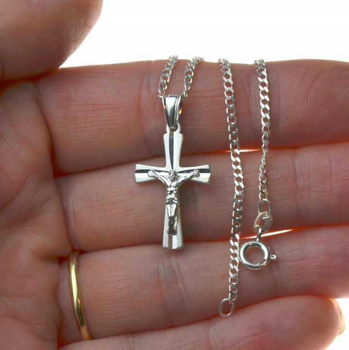 ŁAŃCUSZEK SREBRNY Z KRZYŻYKIEM 925 50CM Komplet DLA CHŁOPCA KOMUNIA