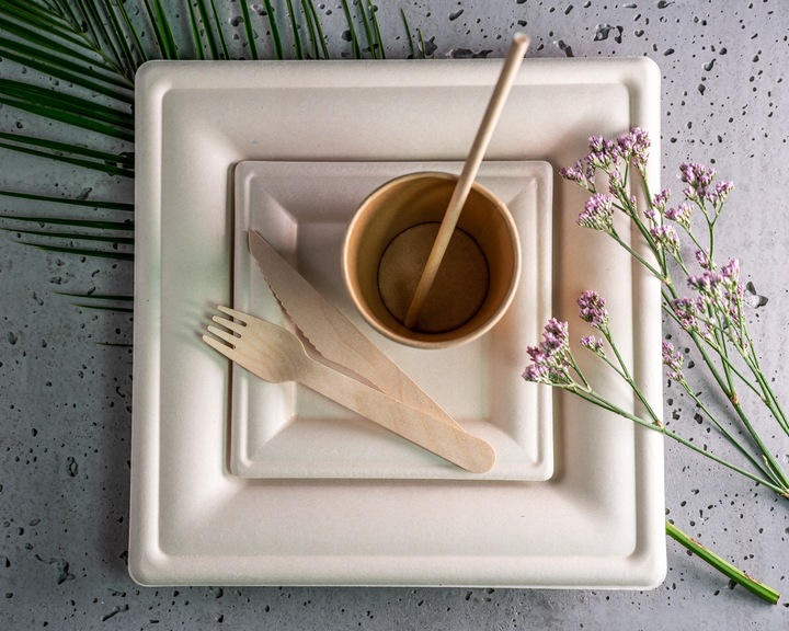 Zestaw z trzciny cukrowej kwadratowy brąz/12 osób