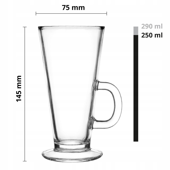 Szklanki Caffe Latte GLASMARK 6szt do kawy latte na stópce 250ml