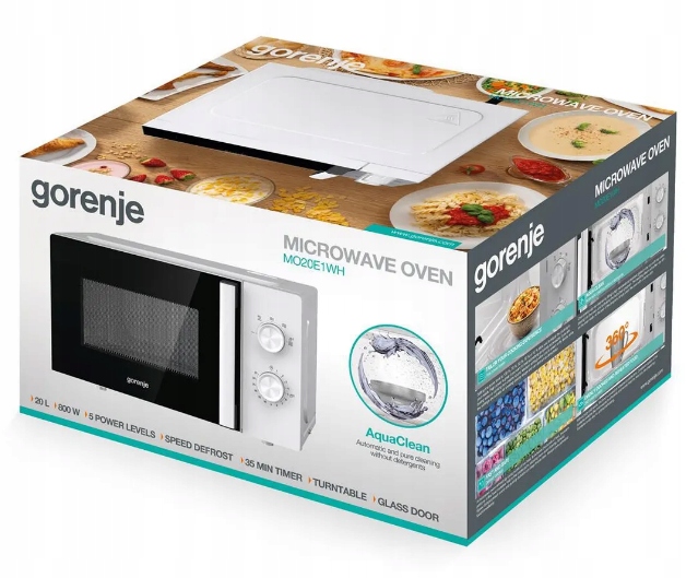 Kuchenka mikrofalowa GORENJE MO20E1WH 800W 20l 5 poziomów mocy, rozmrażanie
