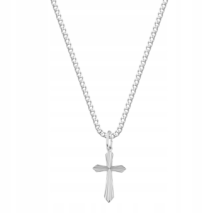 SREBRNY ŁAŃCUSZEK NASZYJNIK KRZYŻYK SREBRO NA KOMUNIA DLA CHŁOPCA GRAWER