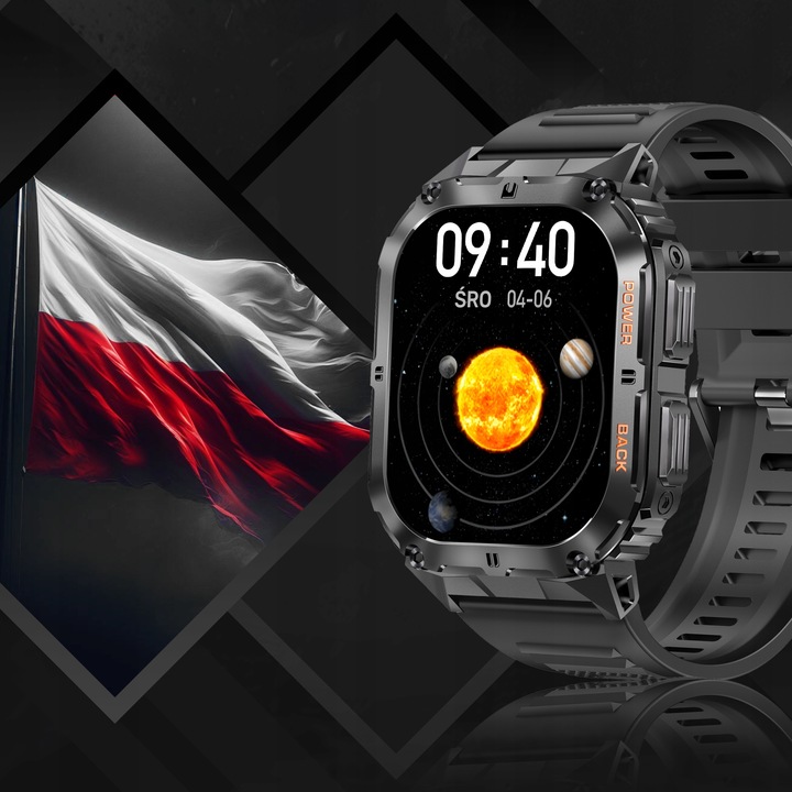 SMARTWATCH ZEGAREK MĘSKI MENU POLSKIE SPORT PULS ROZMOWY SMART WATCH AMOLED