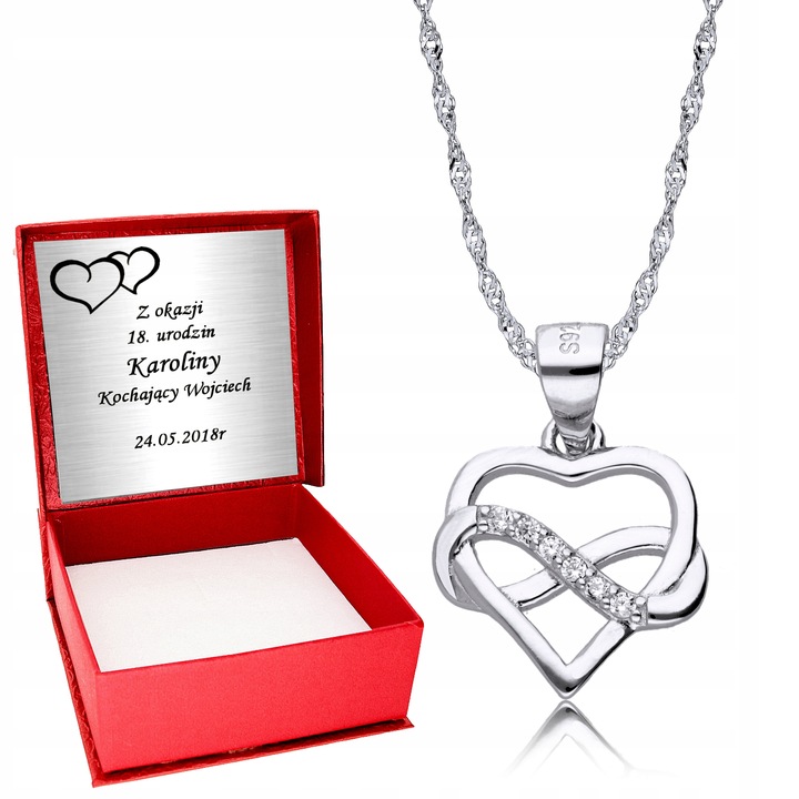 Srebrny Łańcuszek 925 Serce Nieskończoność Srebro