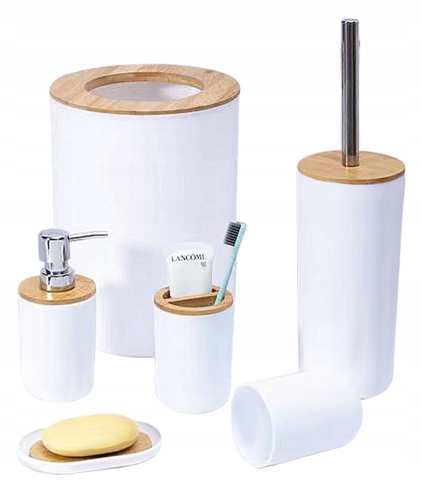 Zestaw łazienkowy akcesoriów łazienkowych 6 elementów kosz szczotka do WC