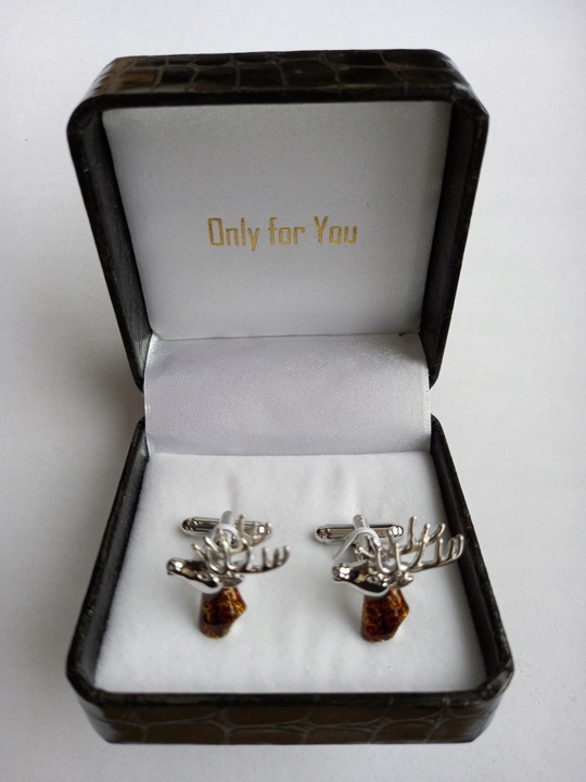 Spinki do mankietów dla myśliwego Głowa Jelenia Jeleń z Porożem + Pudełko