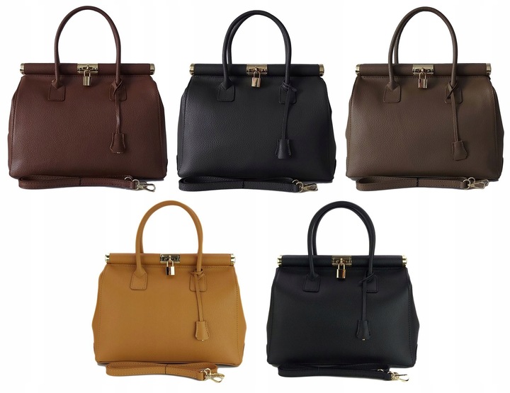 Duża włoska torba A4 skóra kufer kłódka Czarna