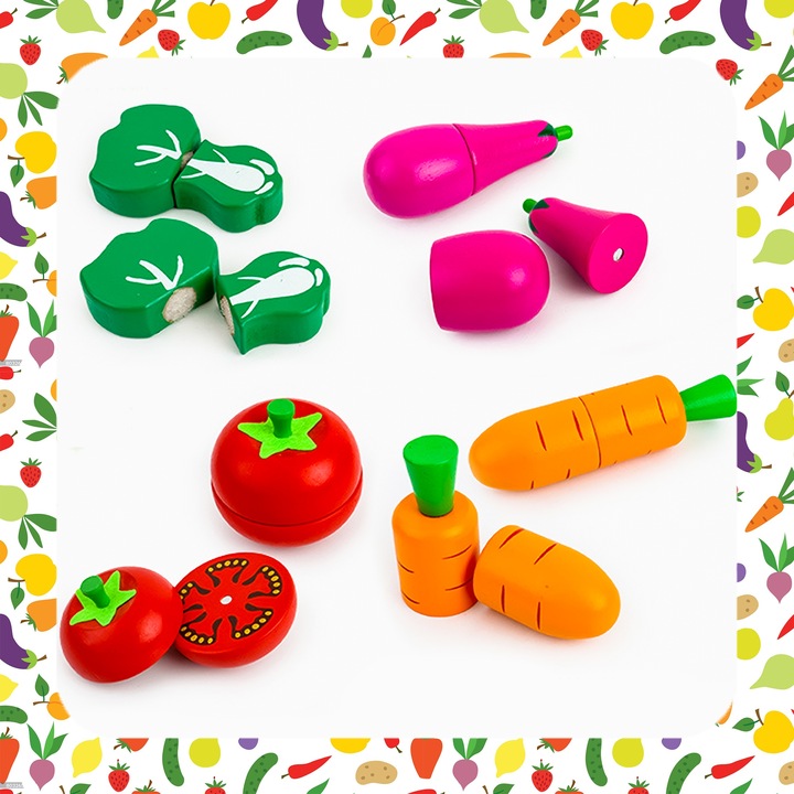 ZESTAW XXL DREWNIANE WARZYWA OWOCE DO KROJENIA NA MAGNES PREZENT DLA DZIECI