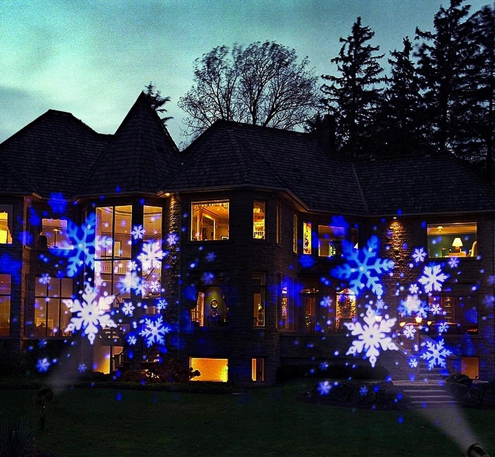 ŚWIĄTECZNY PROJEKTOR LED NA DOM ZEWNĄTRZ PŁATKI ŚNIEGU RZUTNIK NOWOŚĆ 2024