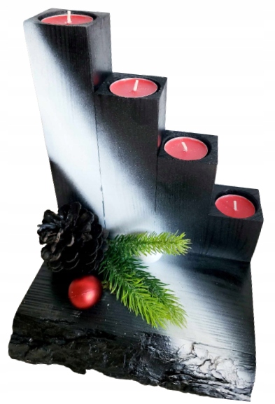 STROIK Świąteczny ŚWIECZNIK ADWENTOWY Z DREWNA Ozdoba BOŻE NARODZENIE DUŻY
